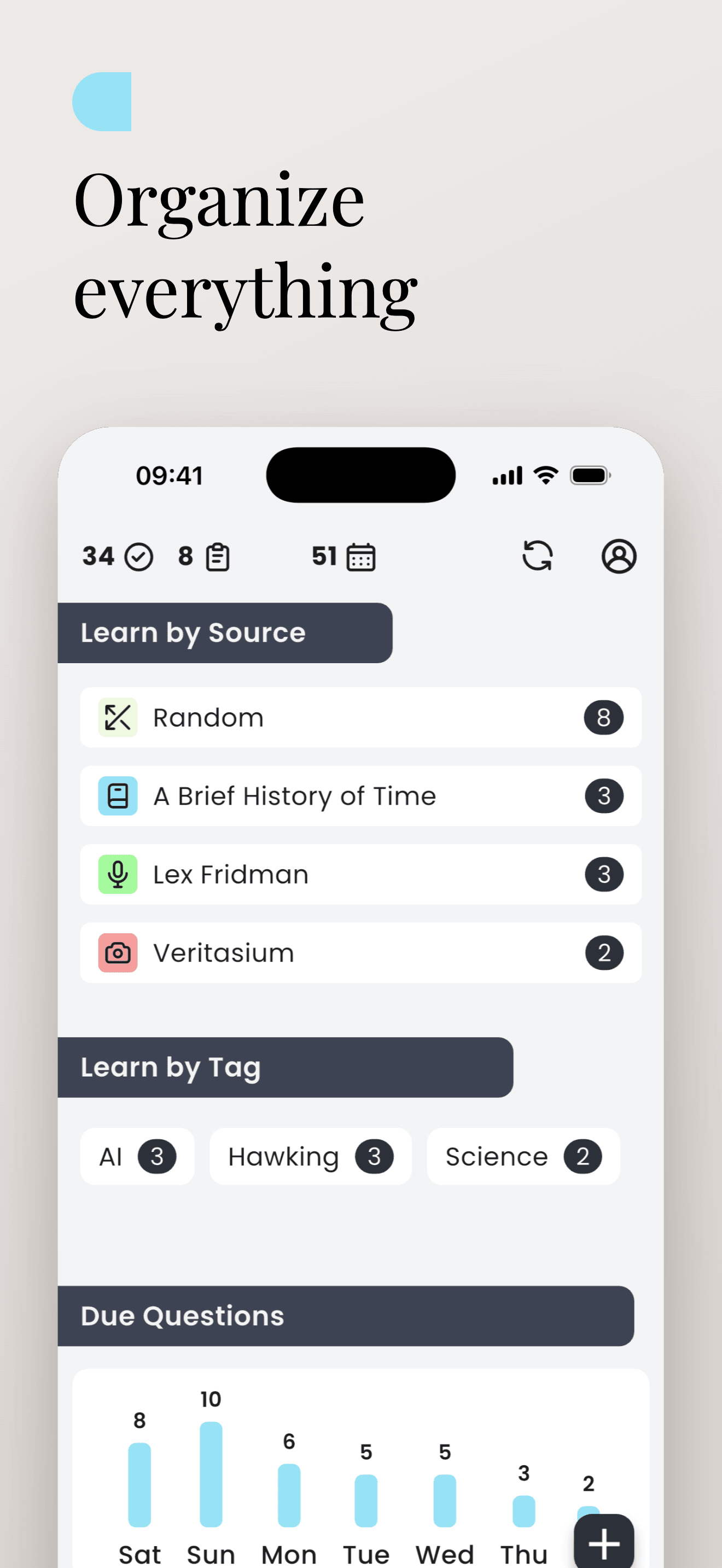 Mindura app screenshot - Spaced repetition schedule