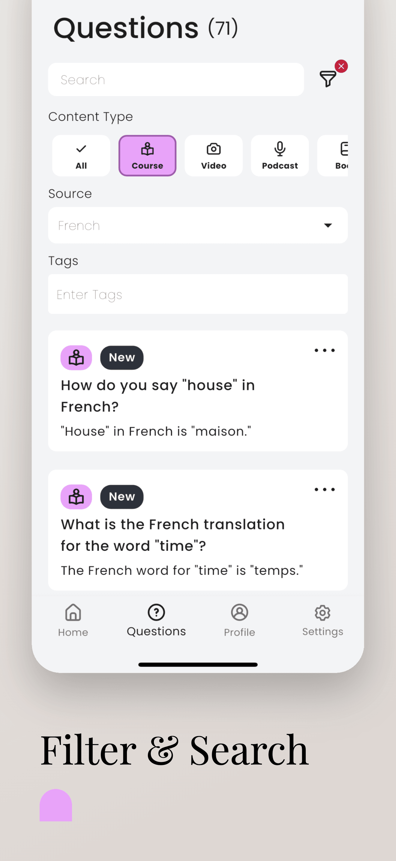 Mindura app screenshot - Tags and organization system